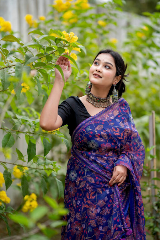 Purple Blue | Tangail Silk Saree - Image 4