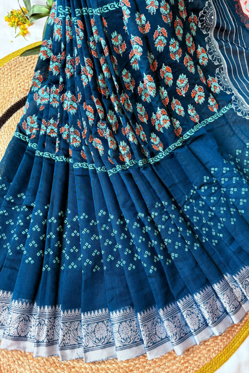 Benaroshi Par | Cotton Silk Blockprint Saree - Image 4