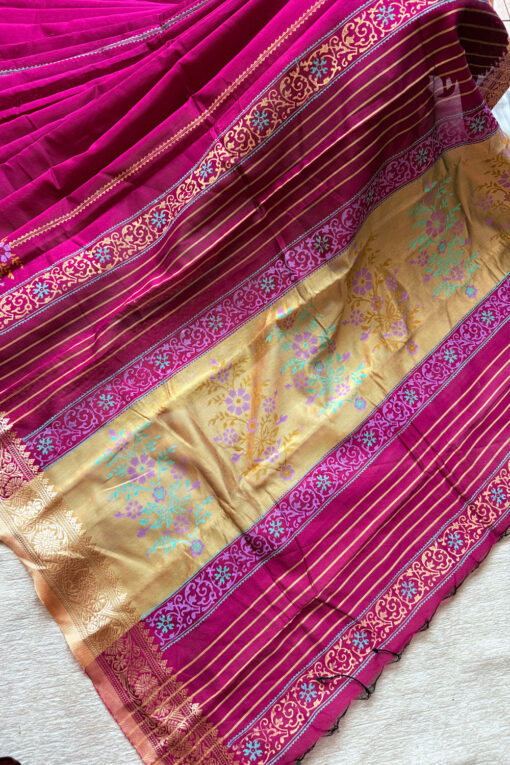 Benaroshi Par | Cotton Silk Blockprint Saree 2 - Image 6