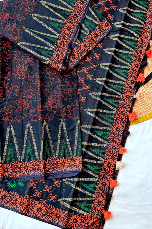 Black Diamond | Cotton Silk Blockprint Saree - Image 3
