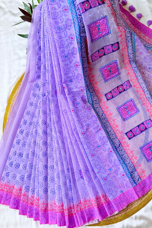 Lavender | Blockprint Embroidery Saree