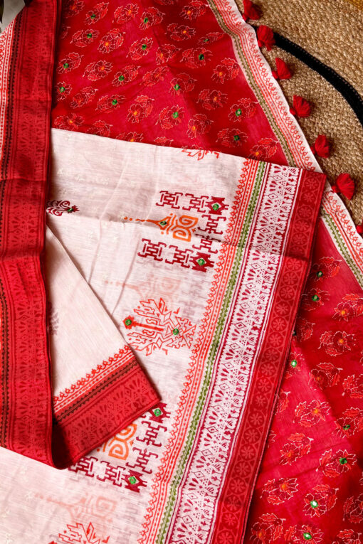 Modhu | Blockprint Embroidery Saree - Image 6
