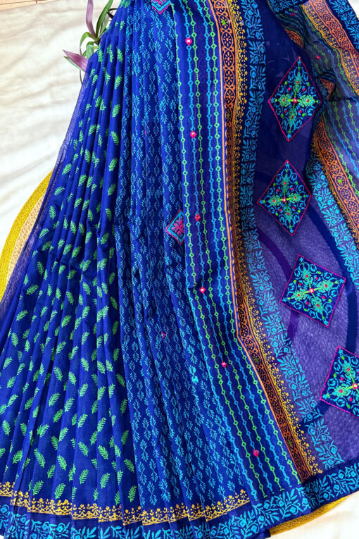 Mrinmoye | Blockprint Embroidery Saree