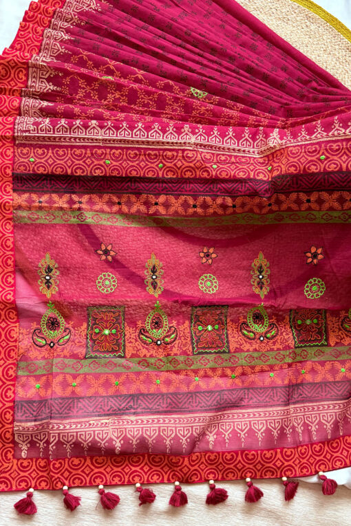 Notun Bou | Blockprint Embroidery Saree - Image 4
