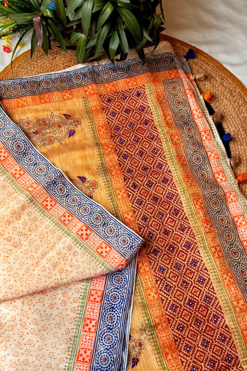 Shorno | Blockprint Embroidery Saree - Image 5