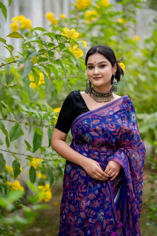 Purple Blue | Tangail Silk Saree - Image 2