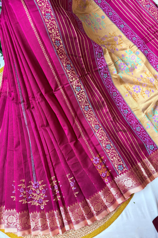 Benaroshi Par | Cotton Silk Blockprint Saree 2 - Image 5