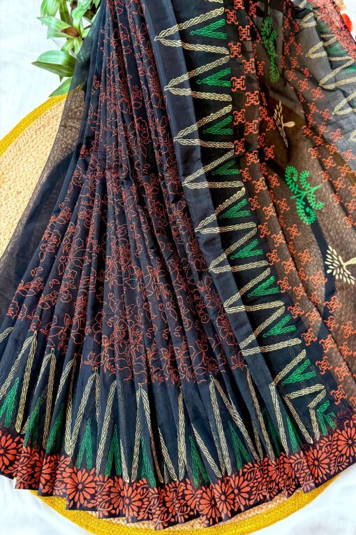 Black Diamond | Cotton Silk Blockprint Saree