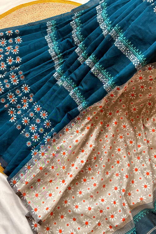 Daisy Flower | Cotton Silk Blockprint Saree