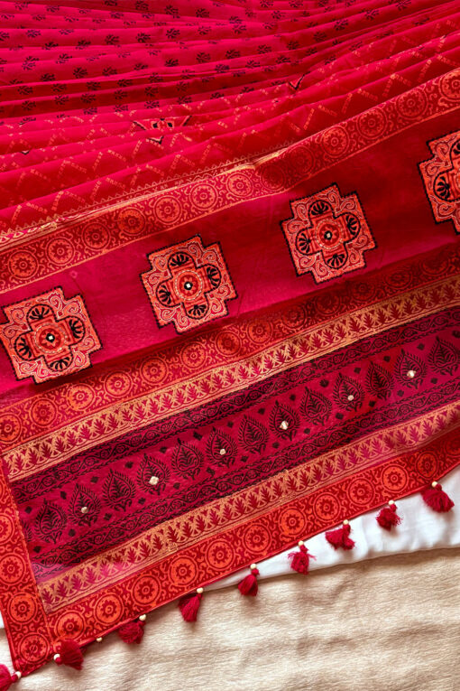 Bou |  Blockprint Embroidery Saree - Image 5
