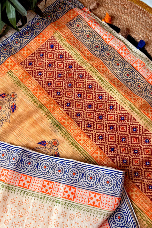 Shorno | Blockprint Embroidery Saree - Image 4