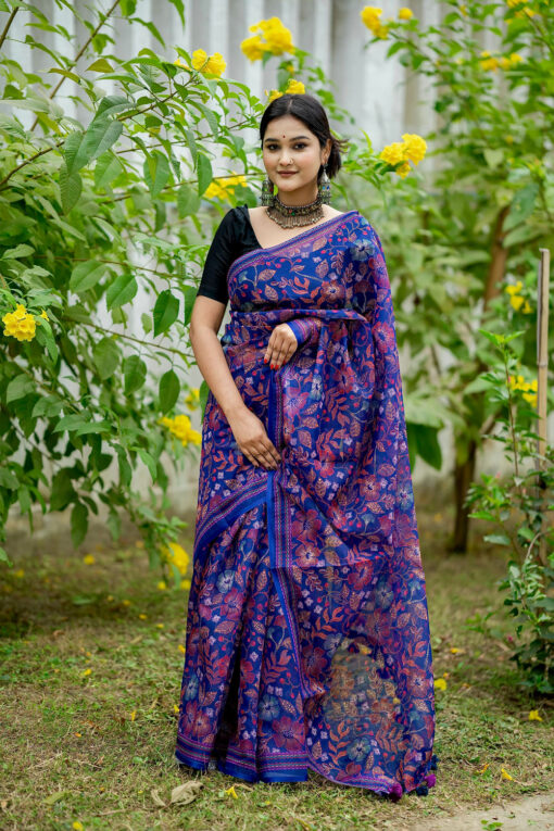 Purple Blue | Tangail Silk Saree - Image 5