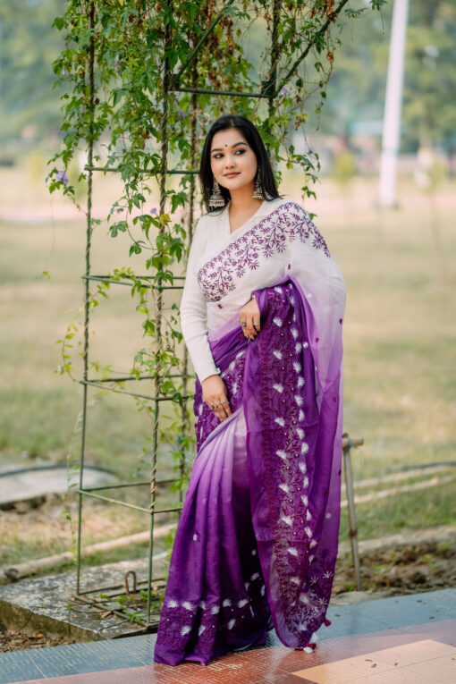 Purple Embroidery |  Tangail Silk Saree