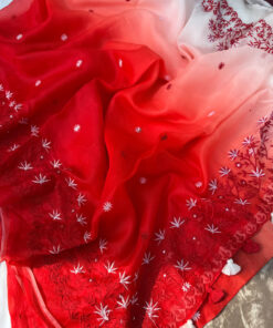 Red White Embroidery |  Tangail Silk Saree