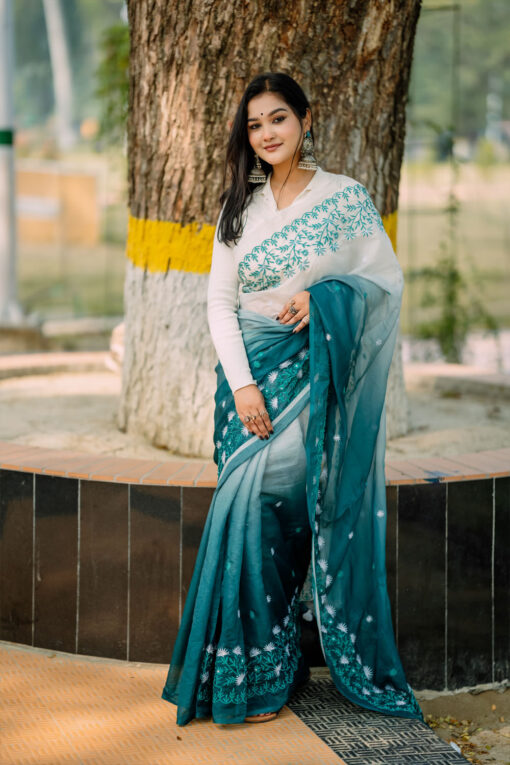 Sea Green Embroidery |  Tangail Silk Saree