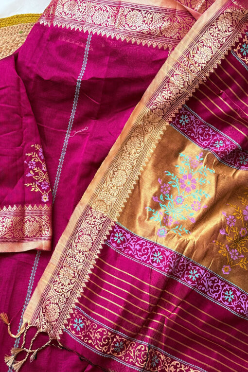 Benaroshi Par | Cotton Silk Blockprint Saree 2 - Image 4