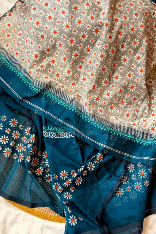 Daisy Flower | Cotton Silk Blockprint Saree - Image 4