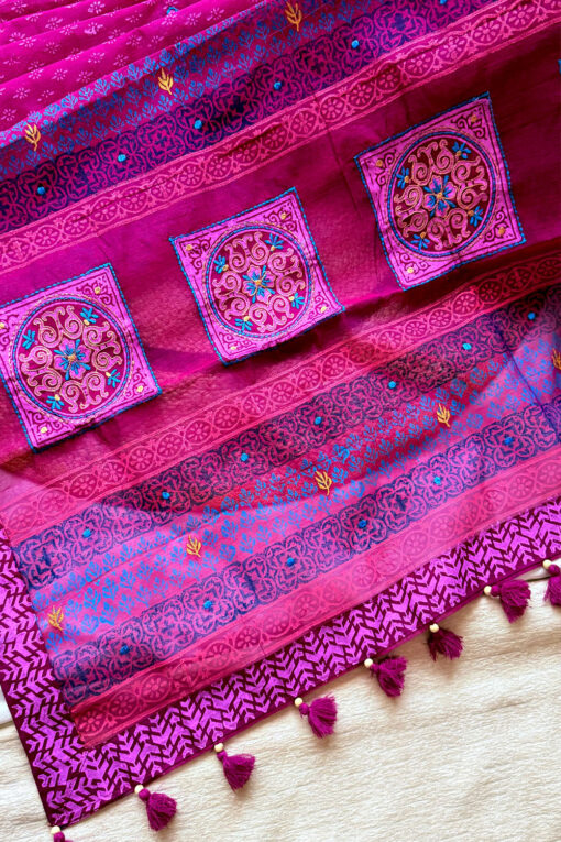 Anurima | Blockprint Embroidery Saree - Image 4