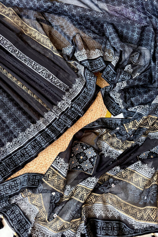 Kajol Lota | Blockprint Embroidery Saree - Image 4
