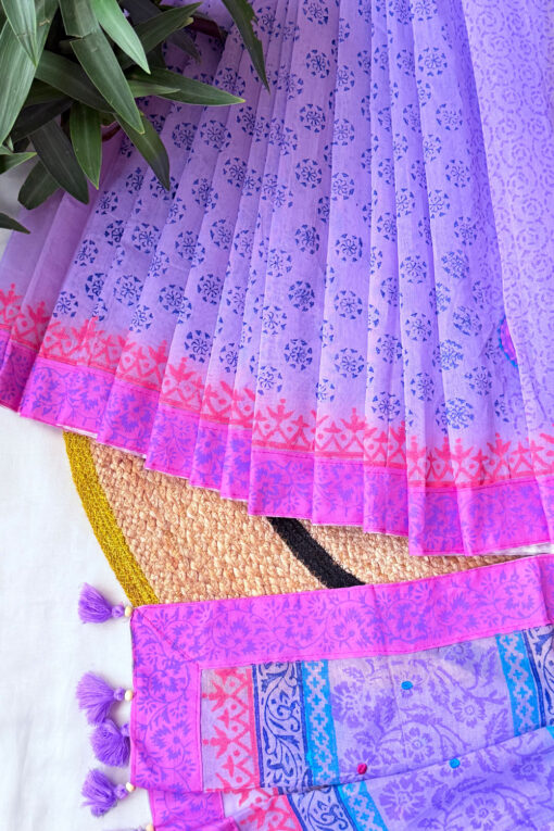 Lavender | Blockprint Embroidery Saree - Image 6