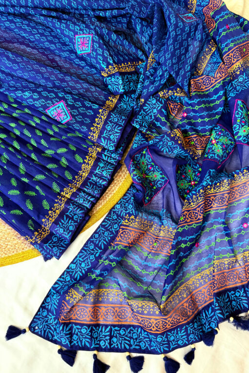 Mrinmoye | Blockprint Embroidery Saree - Image 5