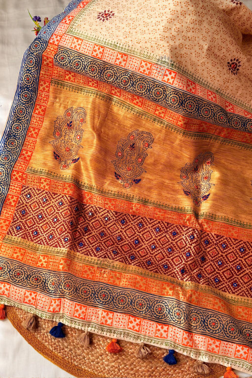 Shorno | Blockprint Embroidery Saree - Image 2