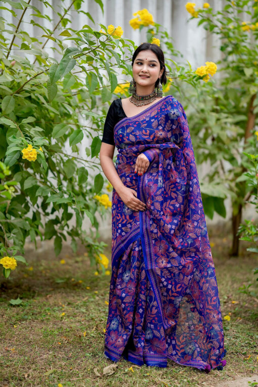 Purple Blue | Tangail Silk Saree - Image 3