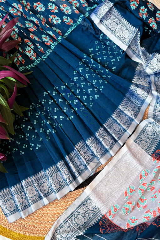Benaroshi Par | Cotton Silk Blockprint Saree - Image 3