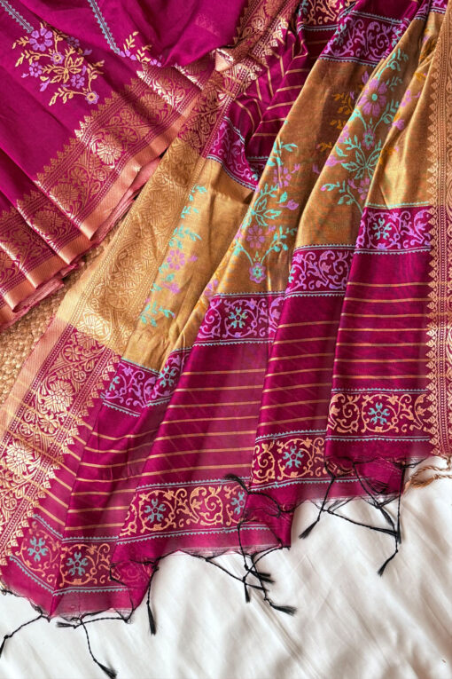 Benaroshi Par | Cotton Silk Blockprint Saree 2 - Image 3
