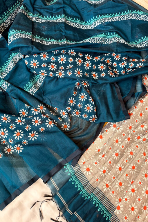 Daisy Flower | Cotton Silk Blockprint Saree - Image 3