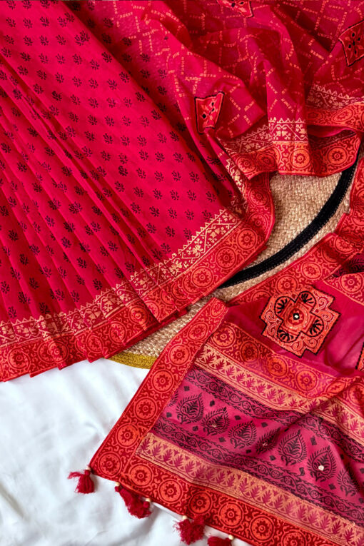Bou |  Blockprint Embroidery Saree - Image 4