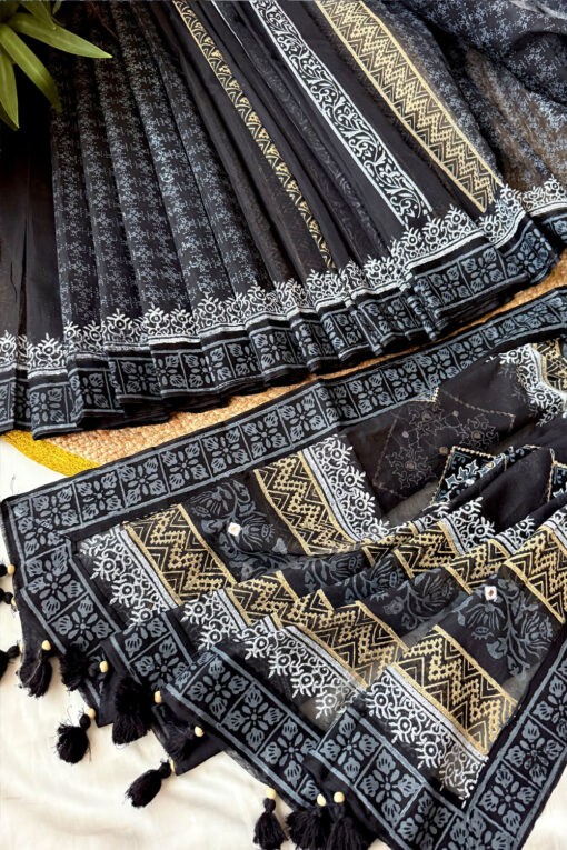 Kajol Lota | Blockprint Embroidery Saree - Image 3
