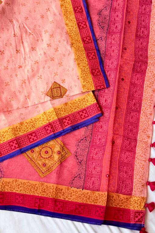 Mithay | Blockprint Embroidery Saree - Image 3