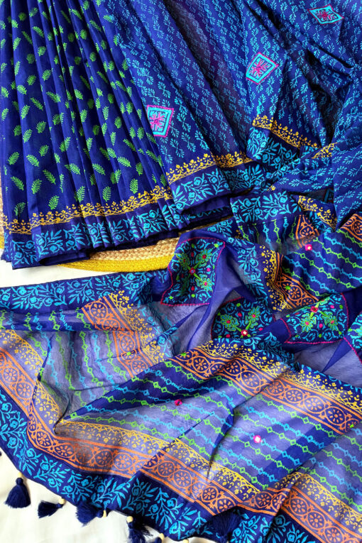 Mrinmoye | Blockprint Embroidery Saree - Image 2