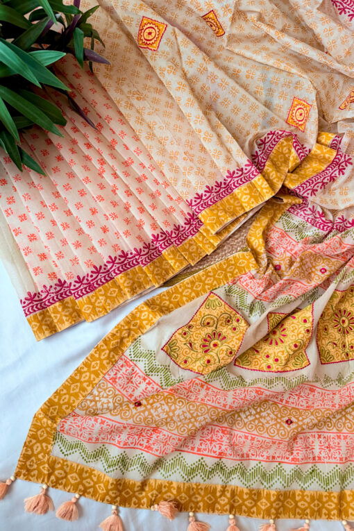 Sundori | Blockprint Embroidery Saree - Image 2