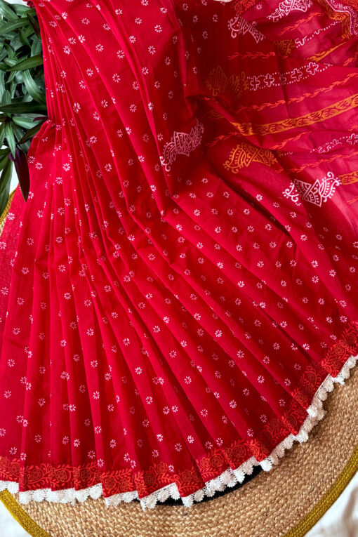 Beautiful Lace | Cotton Silk Blockprint Saree