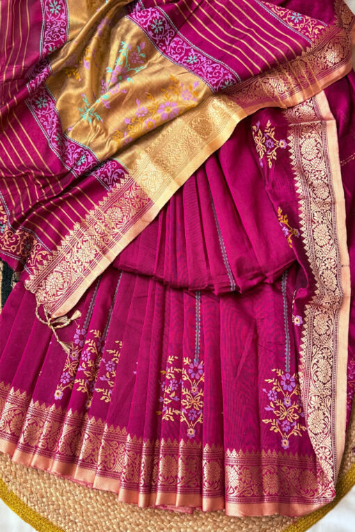 Benaroshi Par | Cotton Silk Blockprint Saree 2 - Image 2