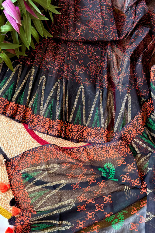 Black Diamond | Cotton Silk Blockprint Saree - Image 2