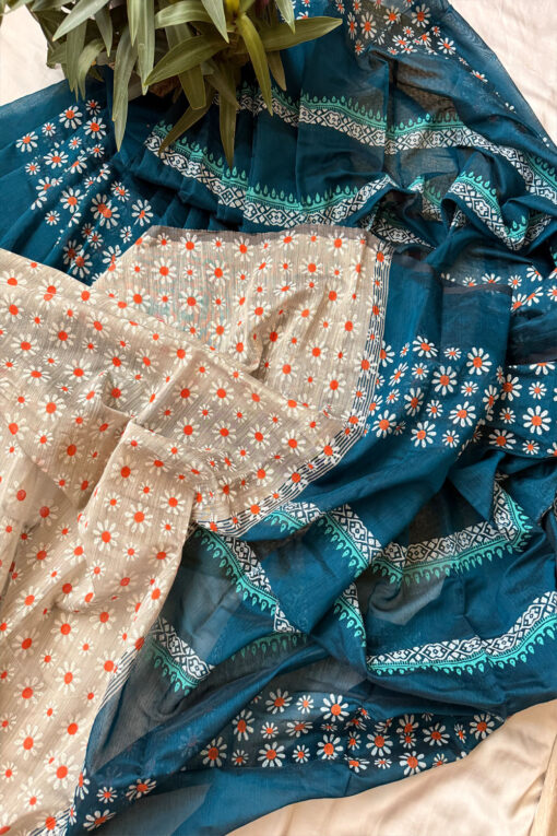 Daisy Flower | Cotton Silk Blockprint Saree - Image 2