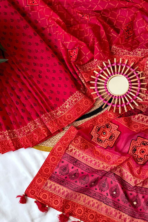 Bou |  Blockprint Embroidery Saree - Image 3