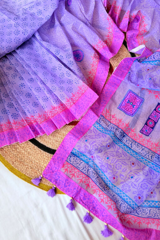 Lavender | Blockprint Embroidery Saree - Image 5