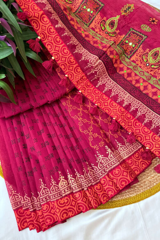 Notun Bou | Blockprint Embroidery Saree - Image 2