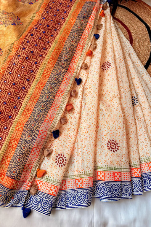 Shorno | Blockprint Embroidery Saree - Image 3