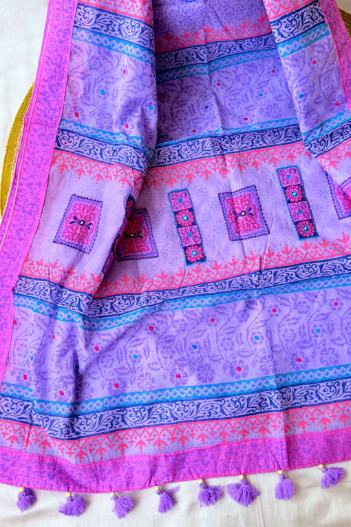 Lavender | Blockprint Embroidery Saree - Image 2