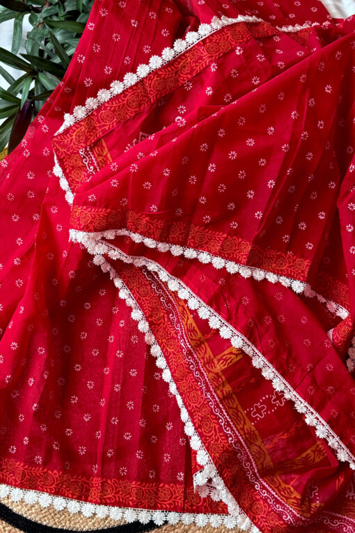 Beautiful Lace | Cotton Silk Blockprint Saree - Image 2