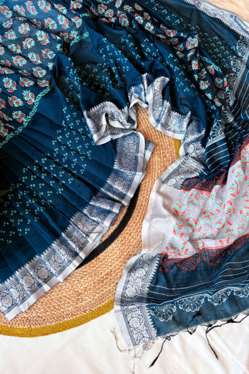 Benaroshi Par | Cotton Silk Blockprint Saree - Image 2