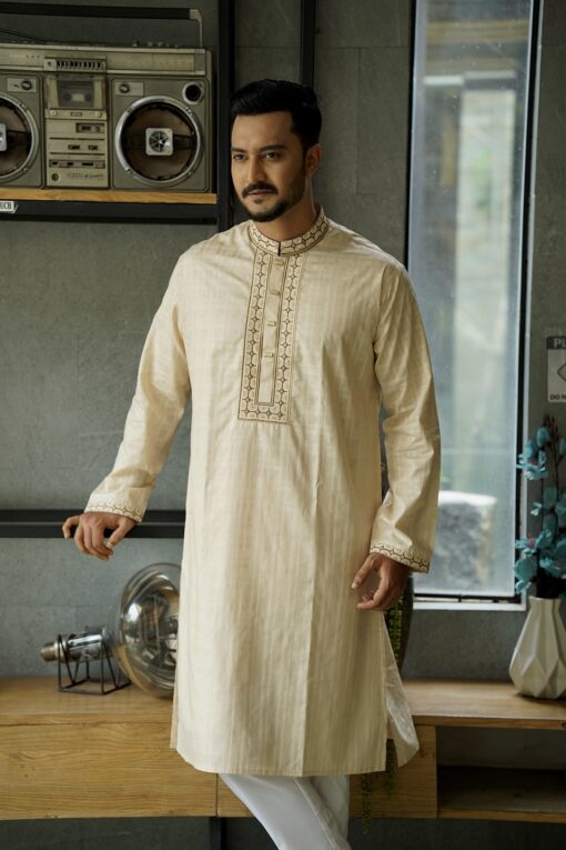 Warm Beige Embroidery Panjabi - Image 7