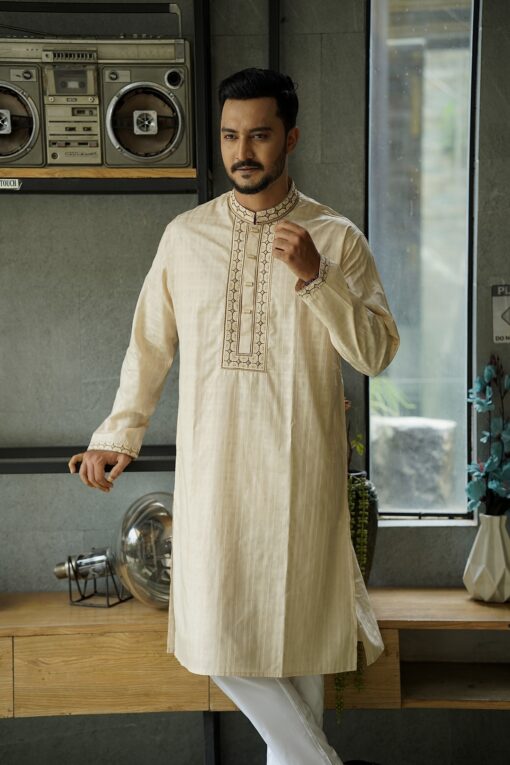 Warm Beige Embroidery Panjabi - Image 2