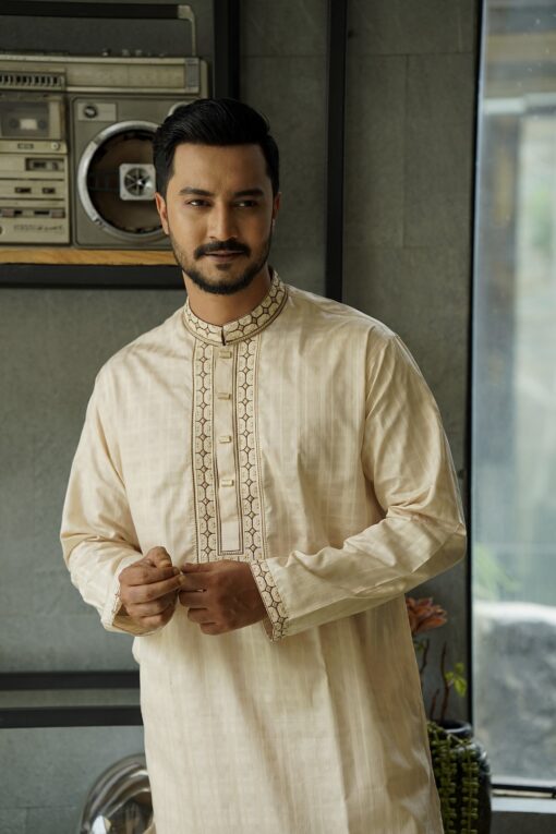 Warm Beige Embroidery Panjabi - Image 6