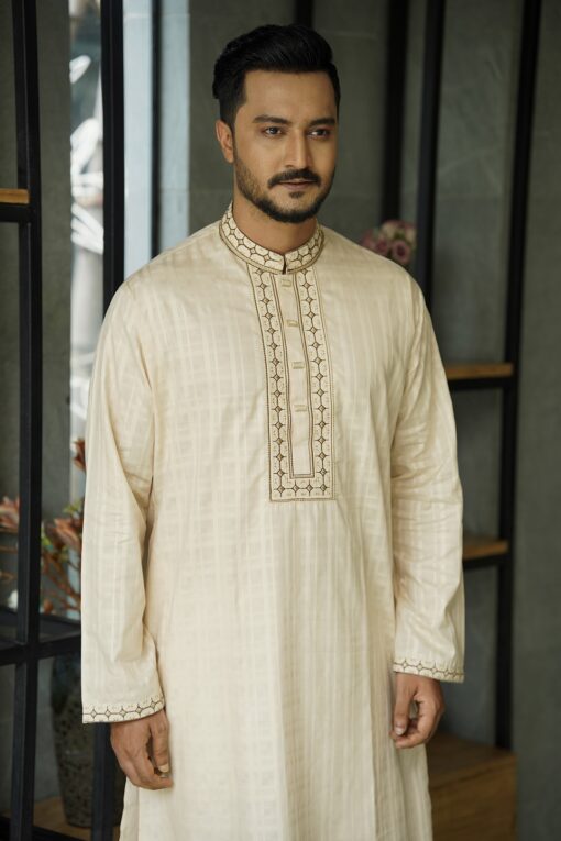 Warm Beige Embroidery Panjabi - Image 5